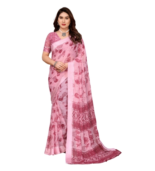 Women's Georgette Printed Saree With Unstitched Blouse 5.5Mtr (Pink)