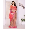 Women's Linen Cotton  Printed Saree With Unstitched Blouse 5.5Mtr (Orange )