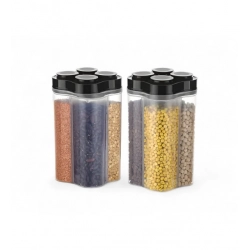 Plastic 2-Pcs Set, 4 Section Container Jar For Grocery (Multicolor)