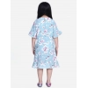 Girl's Polyester Crepe Floral Bell Sleeve Dress (Turquoise Blue)