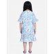 Girl's Polyester Crepe Floral Bell Sleeve Dress (Turquoise Blue)