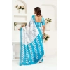 Women's Faux Linen Leaf Print Ready to wear Saree With Unstitched Blouse 5.5Mtr (SkyBlue & White) Women's Faux Linen Leaf Print Ready to wear Saree With Unstitched Blouse 5.5Mtr (SkyBlue & White)