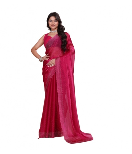 Women's Jimmy choo Embellished Bollywood Saree With Unstitched Blouse 5.5Mtr (Red)
