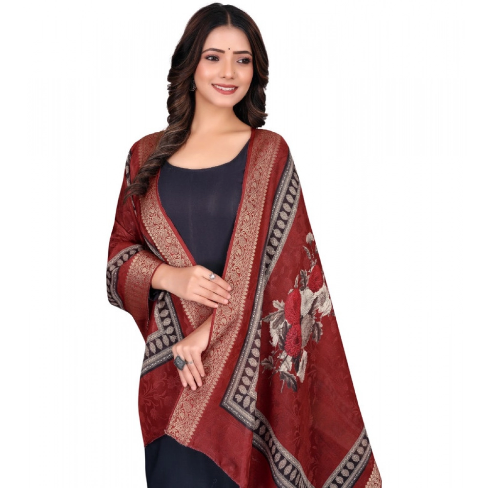 Women's chanderi silk Printed Dupatta (Maroon, Length: 2 Mtr) Women's chanderi silk Printed Dupatta (Maroon, Length: 2 Mtr)