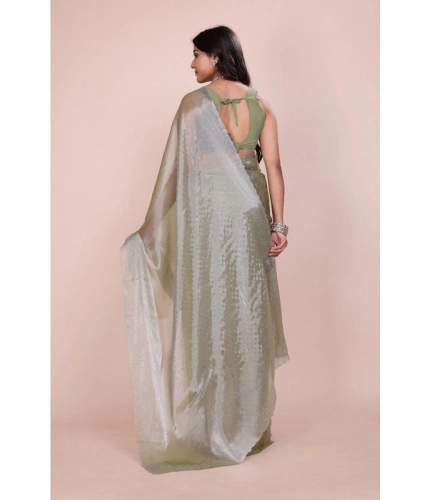 Women's Jimmy choo Embellished Bollywood Saree With Unstitched Blouse 5.5Mtr (Light Green)