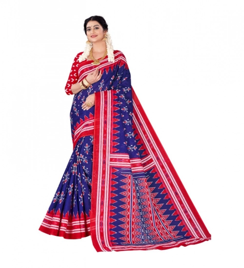 Women's Soft Pure Cotton Printed Saree With Unstitched Blouse 5.5Mtr (Blue)