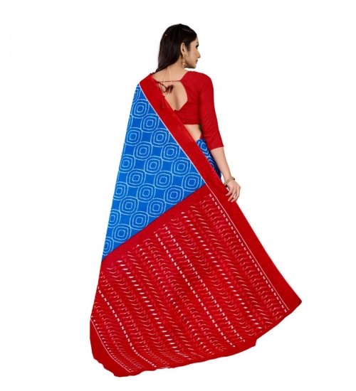 Women's Soft Pure Cotton Printed Saree With Unstitched Blouse 5.5Mtr (Blue)