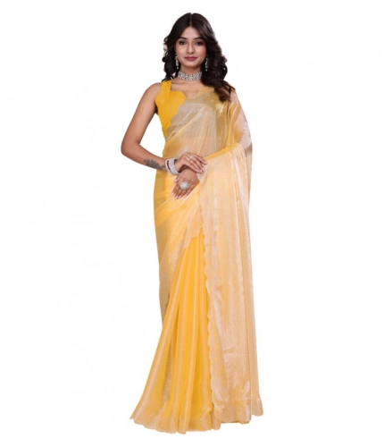 Women's Tissue Pure Silk Embellished Bollywood Saree With Unstitched Blouse 5.5Mtr (Yellow) Women's Tissue Pure Silk Embellished Bollywood Saree With Unstitched Blouse 5.5Mtr (Yellow)