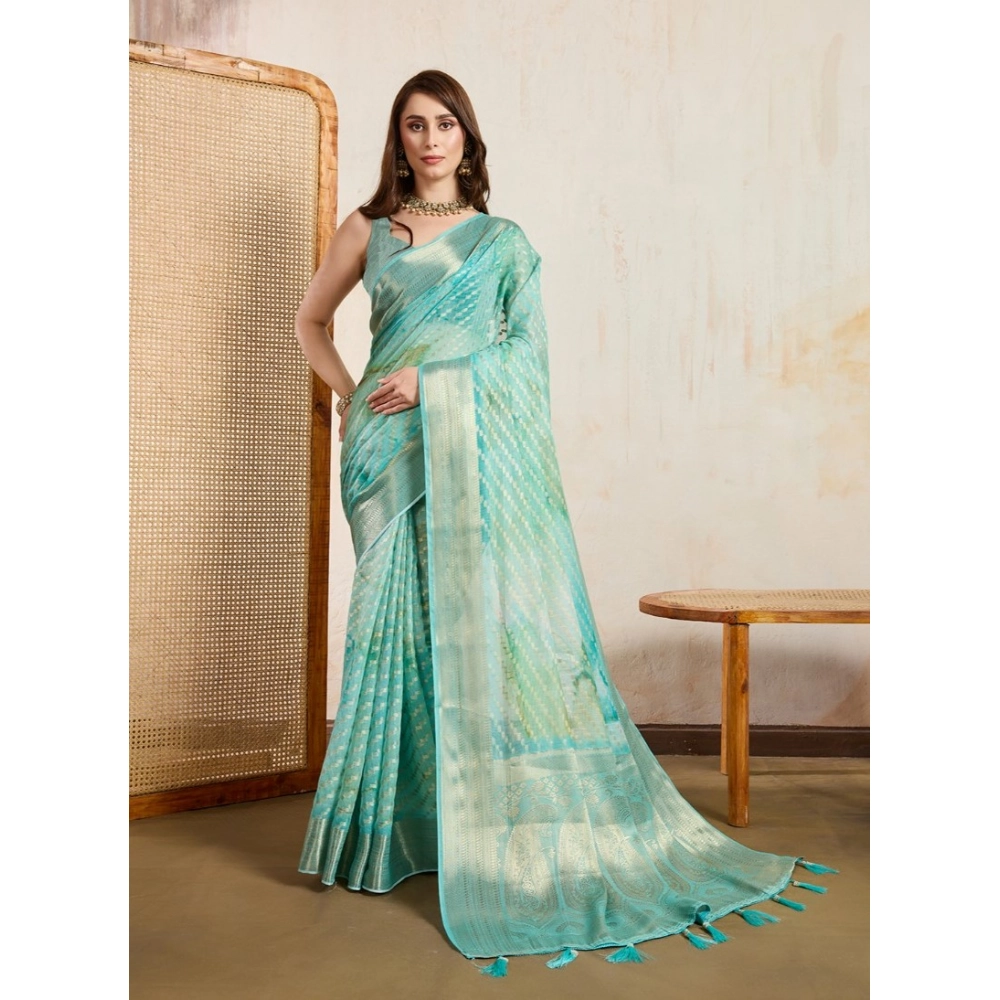 Women's Viscose Printed Saree With Unstitched Blouse 5.5Mtr (Green)
