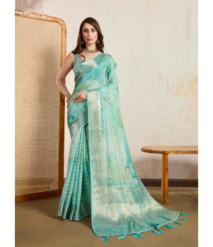 Women's Viscose Printed Saree With Unstitched Blouse 5.5Mtr (Green)