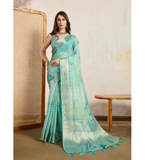 Women's Viscose Printed Saree With Unstitched Blouse 5.5Mtr (Green)