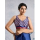 Women's Satin Crepe Printed Saree With Unstitched Blouse 5.5Mtr (Blue)