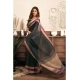 Women's Linen Cotton Plain Ready To Wear With Pocket Saree With Unstitched Blouse 5.5 Mtr (Black)