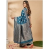 Women's Silk Blend Printed Saree With Unstitched Blouse 5.5Mtr (Teal Blue) Women's Silk Blend Printed Saree With Unstitched Blouse 5.5Mtr (Teal Blue)