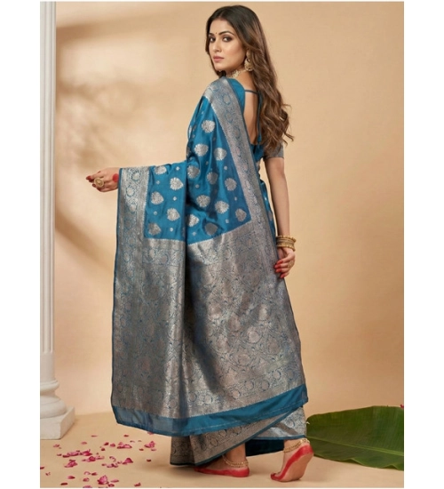 Women's Silk Blend Printed Saree With Unstitched Blouse 5.5Mtr (Teal Blue) Women's Silk Blend Printed Saree With Unstitched Blouse 5.5Mtr (Teal Blue)