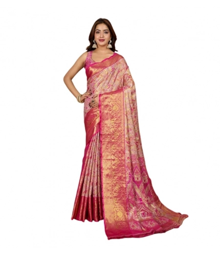 Women's Jacquard Saree With Unstitched Blouse 5.5Mtr (Pink) Women's Jacquard Saree With Unstitched Blouse 5.5Mtr (Pink)