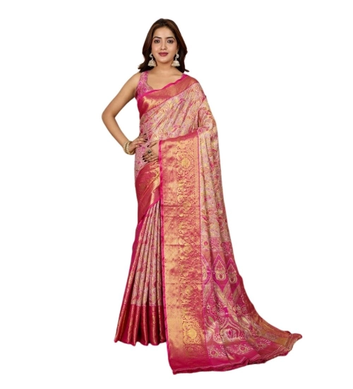 Women's Jacquard Saree With Unstitched Blouse 5.5Mtr (Pink)