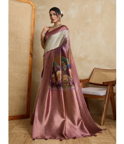 Women's Silk Printed Saree With Unstitched Blouse 5.5Mtr (Wine) Women's Silk Printed Saree With Unstitched Blouse 5.5Mtr (Wine)
