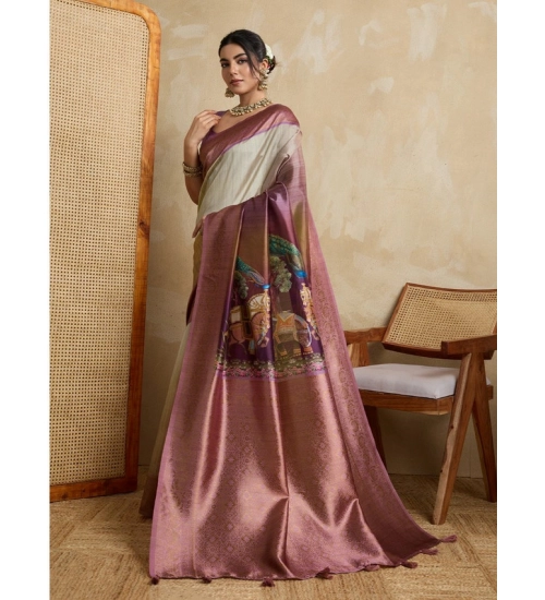 Women's Silk Printed Saree With Unstitched Blouse 5.5Mtr (Wine)