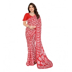 Women's Georgette Printed Saree With Unstitched Blouse 5.5Mtr (Red)