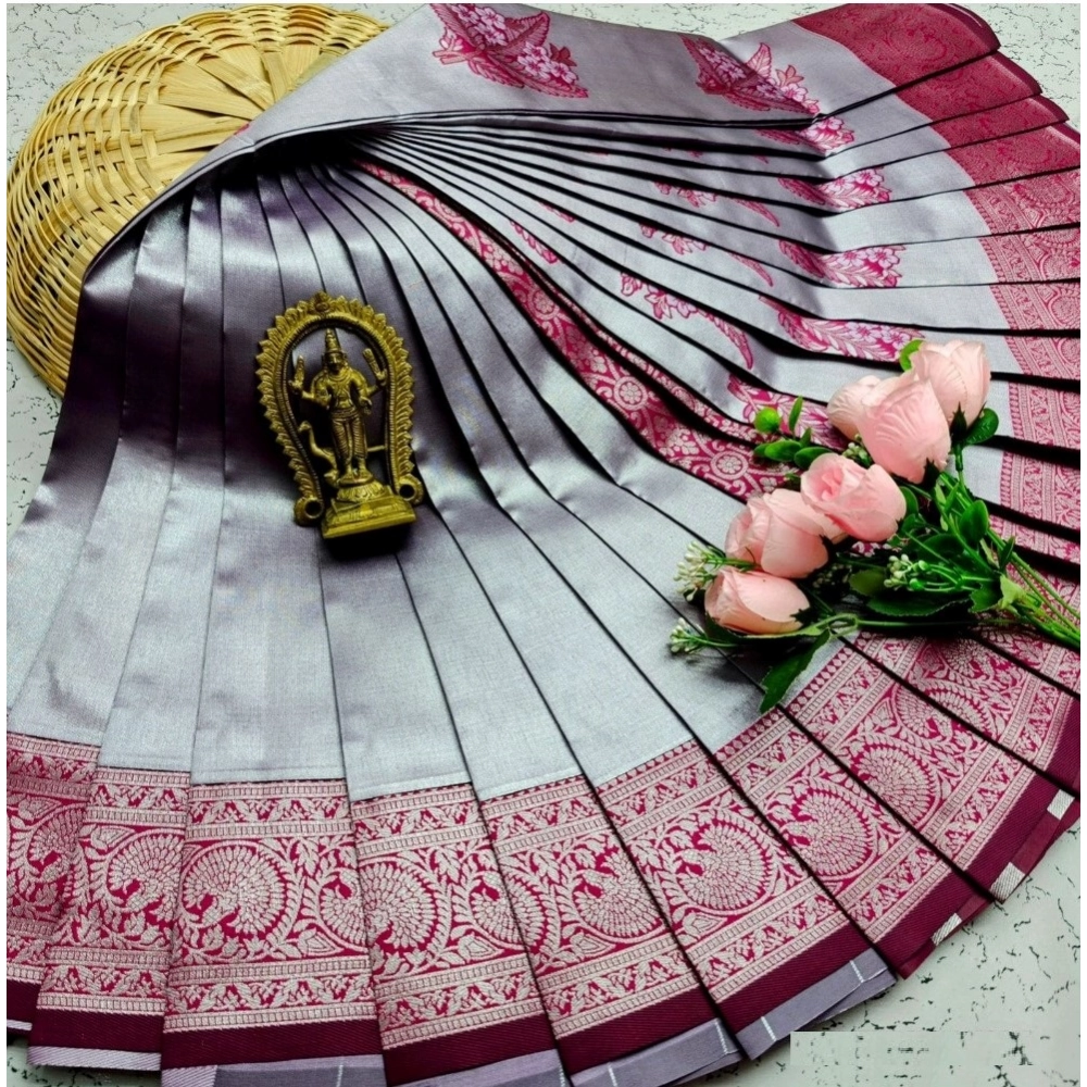 Women's Soft Silk Printed Saree With Unstitched Blouse 5.5Mtr (Dark Grey) Women's Soft Silk Printed Saree With Unstitched Blouse 5.5Mtr (Dark Grey)