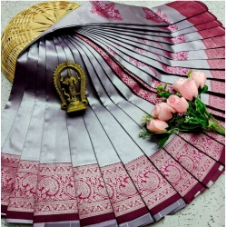 Women's Soft Silk Printed Saree With Unstitched Blouse 5.5Mtr (Dark Grey)