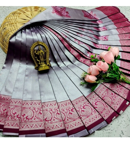 Women's Soft Silk Printed Saree With Unstitched Blouse 5.5Mtr (Dark Grey)