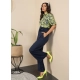 Women's Polyester Floral Half Sleeves Jumpsuit (Navy - Yellow)