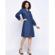 Women's Casual Denim Full sleeve Dress (Blue)