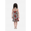Girl's Polyester Crepe Floral Shoulder Straps Dress (Red)