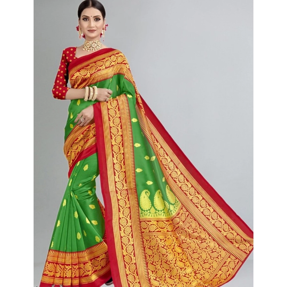 Women's Litchi silk Printed Saree With Unstitched Blouse 5-6 Mtrs (Green) Women's Litchi silk Printed Saree With Unstitched Blouse 5-6 Mtrs (Green)