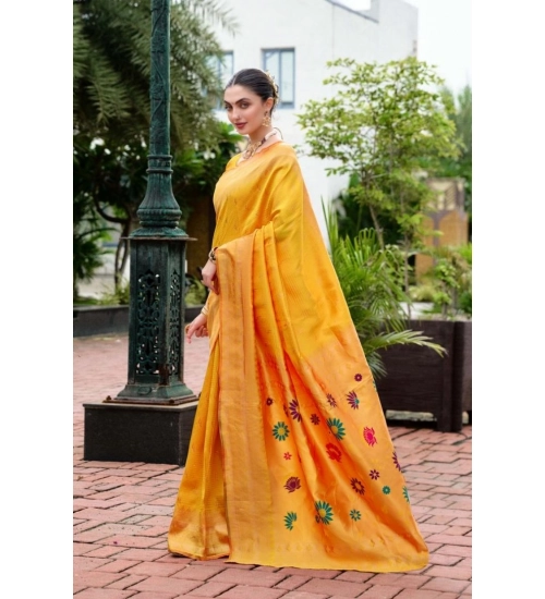 Women's Silk Blend Paithani Weaving Saree With Unstitched Blouse 5.5Mtr (Mustard)