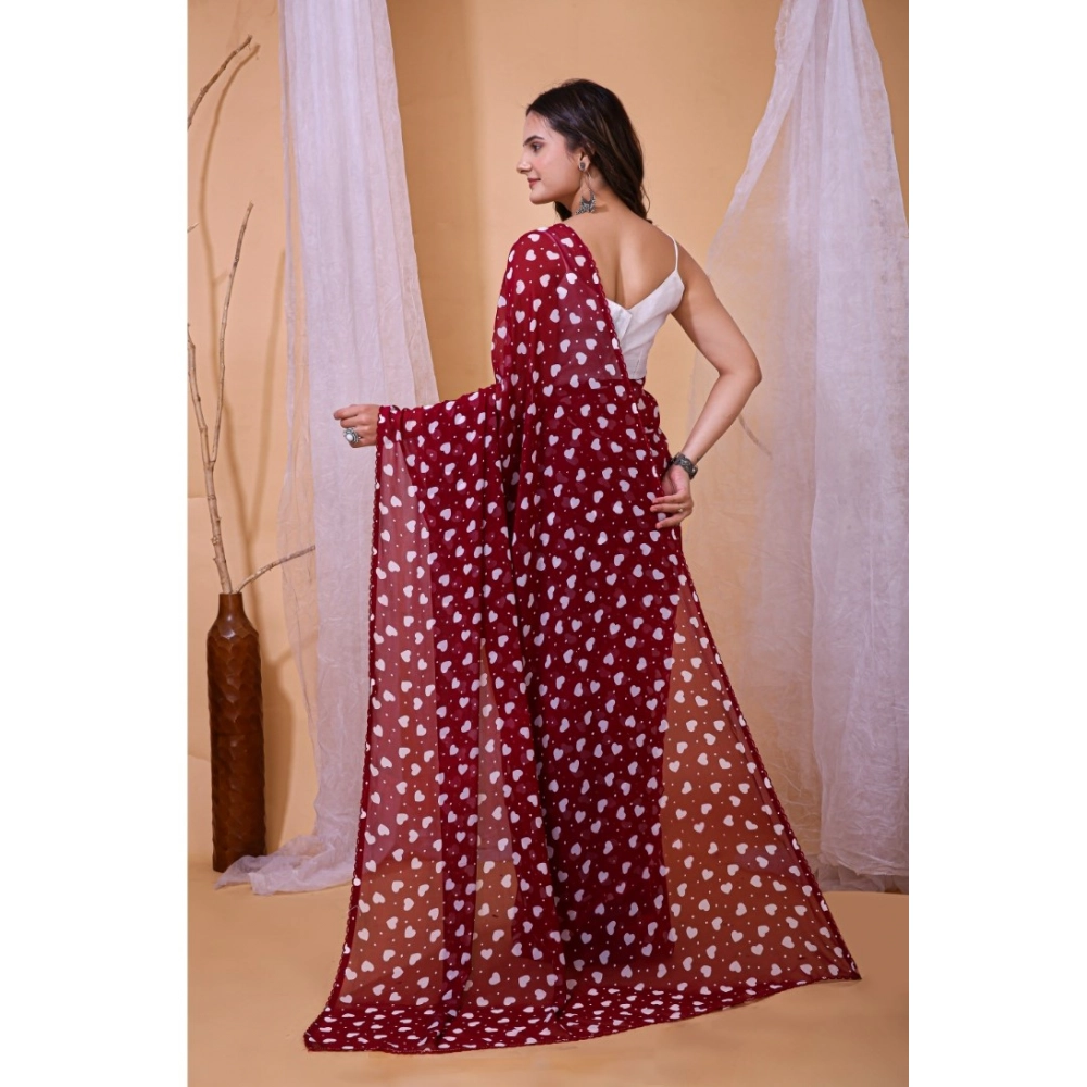 Women's Georgette Printed Saree With Unstitched Blouse 5.5Mtr (Maroon) Women's Georgette Printed Saree With Unstitched Blouse 5.5Mtr (Maroon)