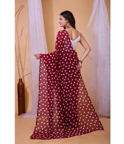 Women's Georgette Printed Saree With Unstitched Blouse 5.5Mtr (Maroon)