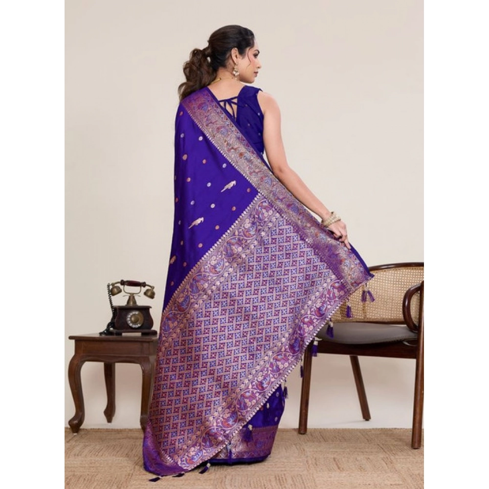 Women's Jacquard Woven Saree With Unstitched Blouse 5.5Mtr (Blue) Women's Jacquard Woven Saree With Unstitched Blouse 5.5Mtr (Blue)