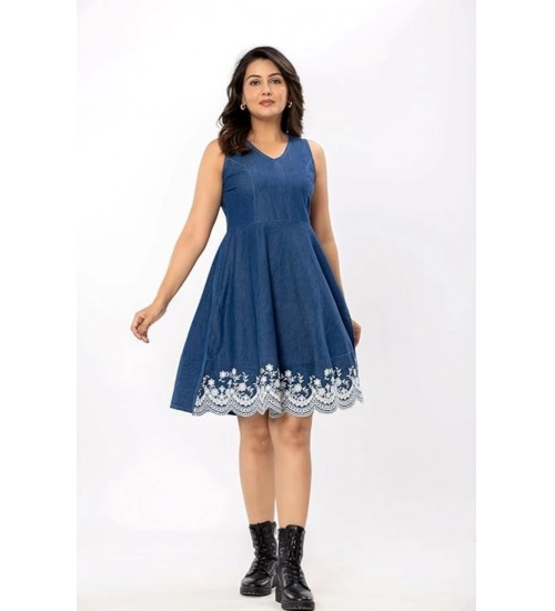 Women's Casual Denim Sleeveless Dress (Blue)