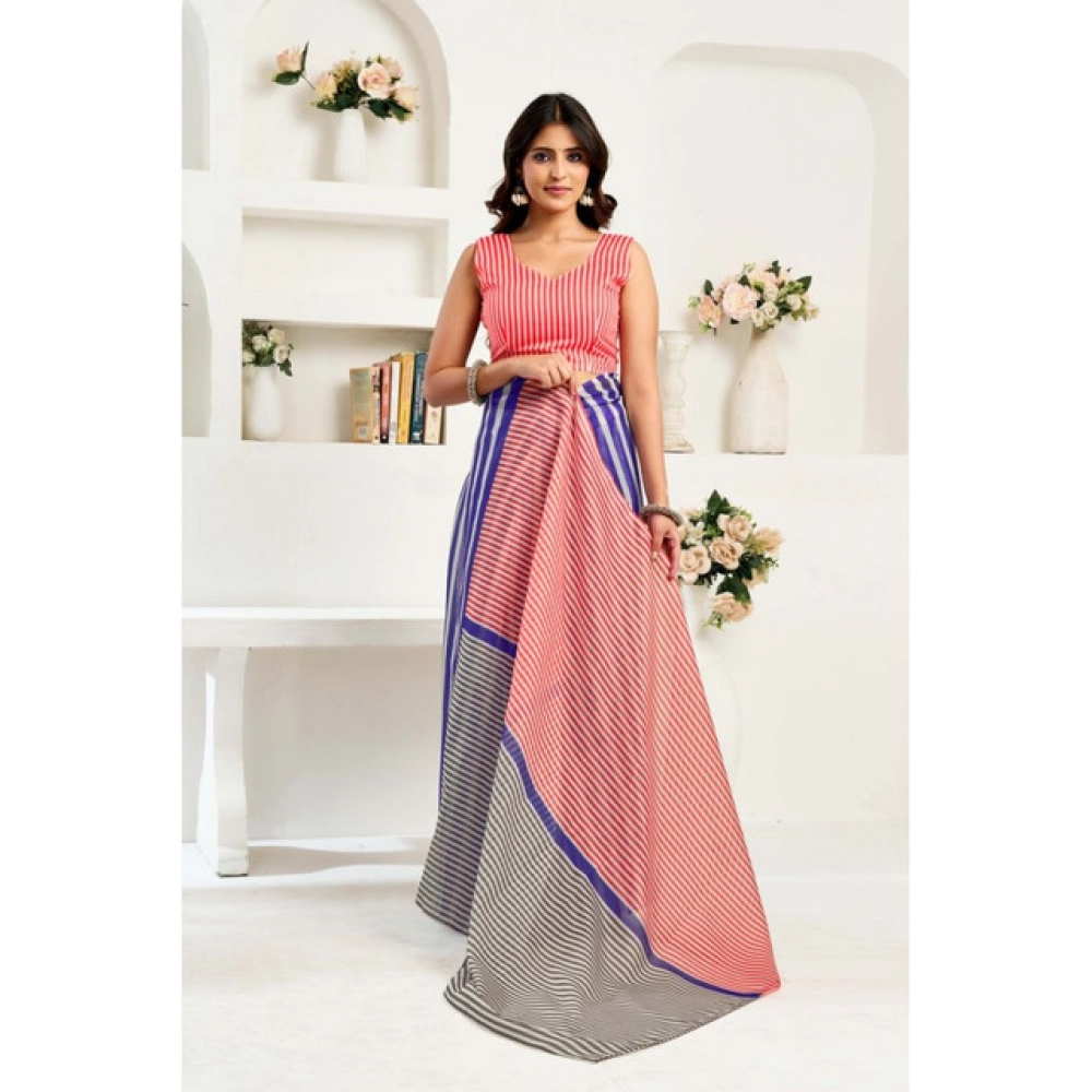 Women's Linen Cotton Printed Ready To Wear Saree With Unstitched Blouse 5.5 Mtr (Blue) Women's Linen Cotton Printed Ready To Wear Saree With Unstitched Blouse 5.5 Mtr (Blue)