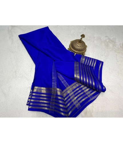 Women's Crepe Chit Pallu Solid Saree With Unstitched Blouse 5.5Mtr (Blue) Women's Crepe Chit Pallu Solid Saree With Unstitched Blouse 5.5Mtr (Blue)