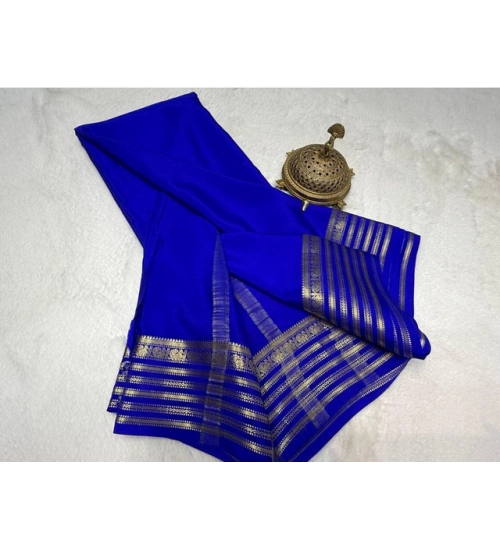 Women's Crepe Chit Pallu Solid Saree With Unstitched Blouse 5.5Mtr (Blue)