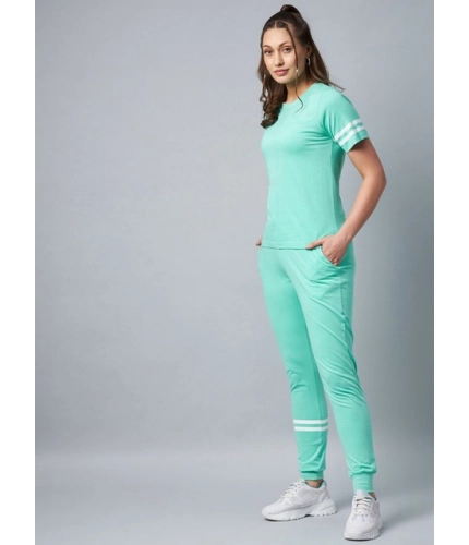 Women's Cotton Striped Short Sleeve Tracksuit (Green)