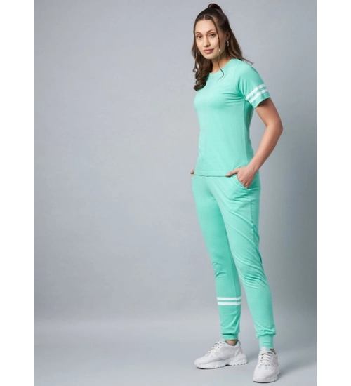 Women's Cotton Striped Short Sleeve Tracksuit (Green) Women's Cotton Striped Short Sleeve Tracksuit (Green)