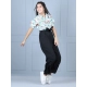 Girl's Polyester Floral Short Sleeves Jumpsuit (Green-Black)