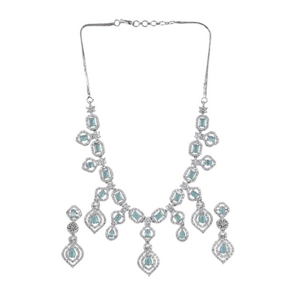 Women's Brass Silver Plated Necklace set (Turquoise)