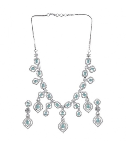 Women's Brass Silver Plated Necklace set (Turquoise)