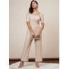 Women's Polyester Shimmer Self Design Short Sleeve Jumpsuit (Gold)