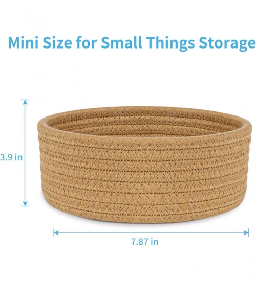 Cotton 8x3 Inch Round 1 Pcs Bedside Organizer (Beige)