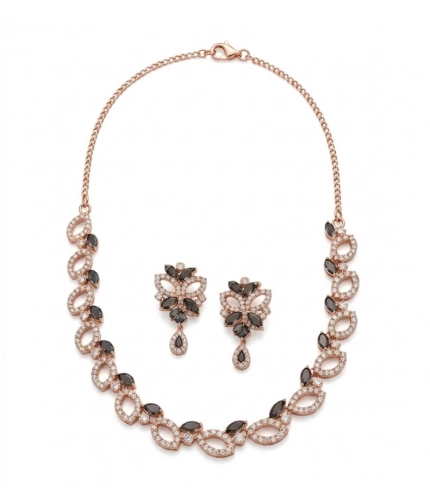Women's Brass Silver Plated Necklace set (Silver)