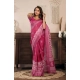 Women's Faux Linen Floral Print Ready to wear Saree With Unstitched Blouse 5.5Mtr (Pink)