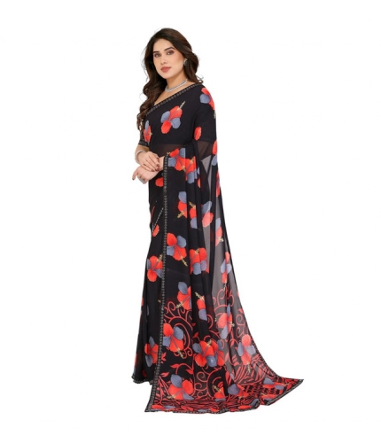 Women's Georgette Printed Saree With Unstitched Blouse 5.5Mtr (Black) Women's Georgette Printed Saree With Unstitched Blouse 5.5Mtr (Black)