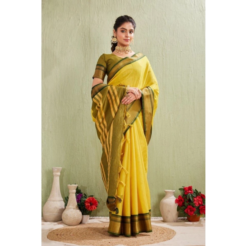 Women's Silk Blended Jaquard Woven Saree With Unstitched Blouse 5.5Mtr (Yellow) Women's Silk Blended Jaquard Woven Saree With Unstitched Blouse 5.5Mtr (Yellow)